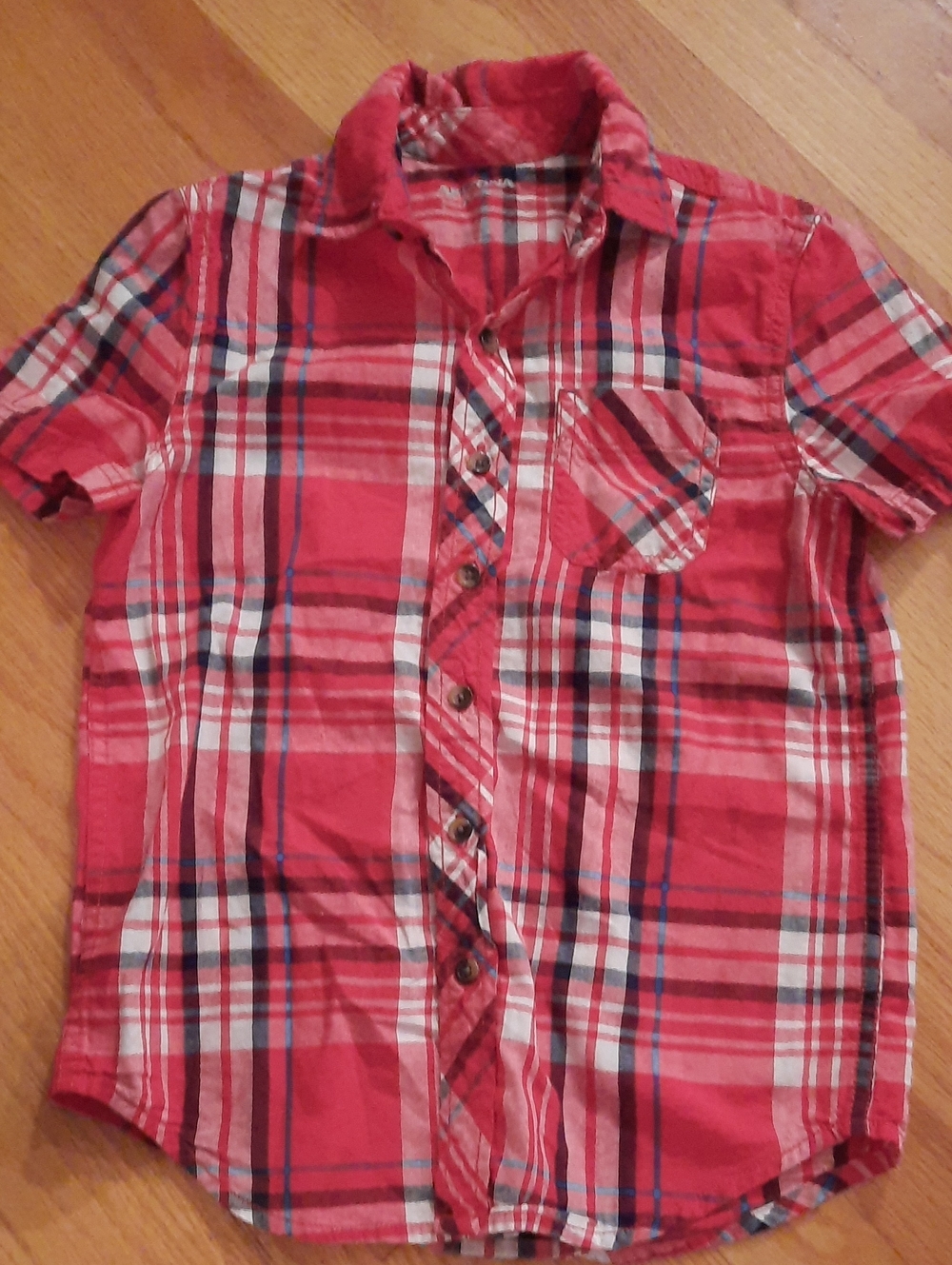 S sz 8 Arizona Jean Company Red Plaid Short Sleeve Button Down Shirt Top